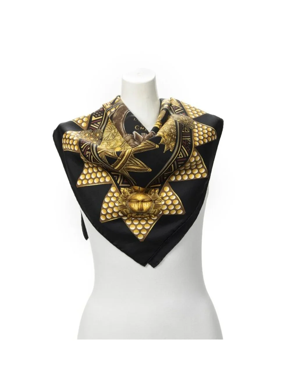 Hermes Scarf Black Gold Silk